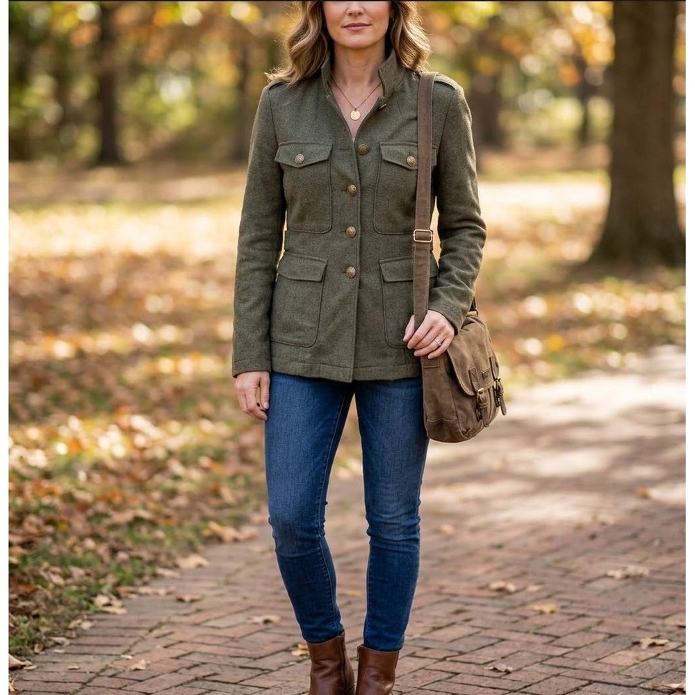 Rag & Bone Military Jacket Leigh Olive Cotton Sz‎ 2